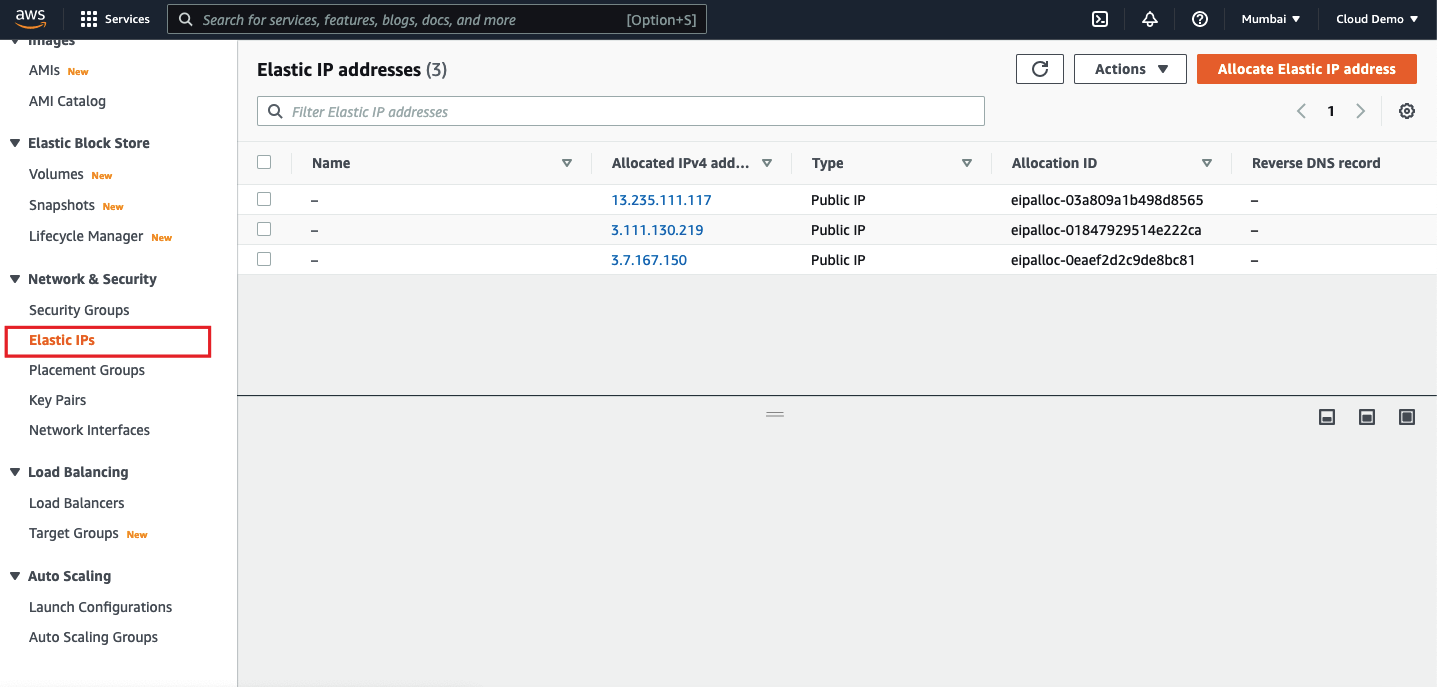 AWS eip dashboard