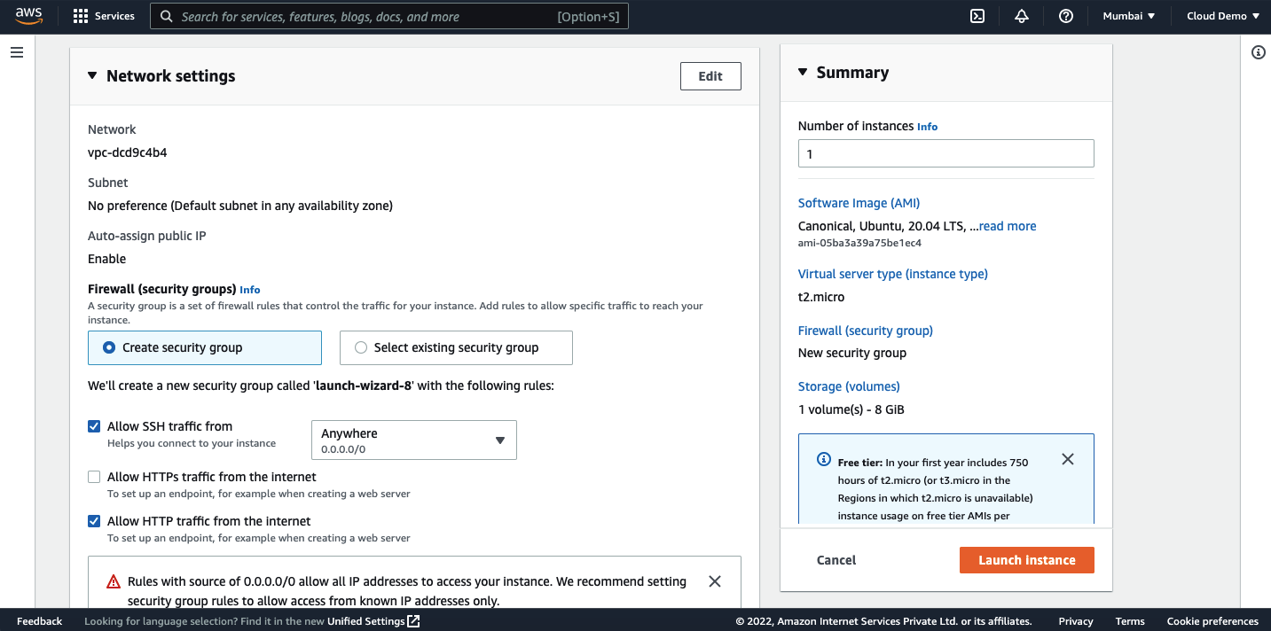 AWS Network settings