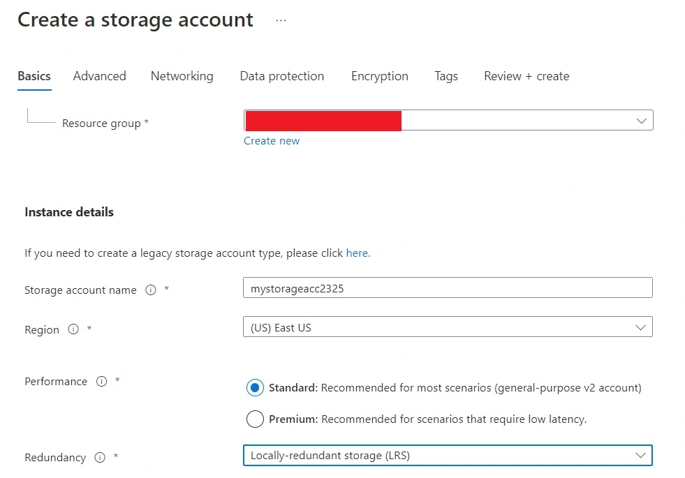 creating storage account