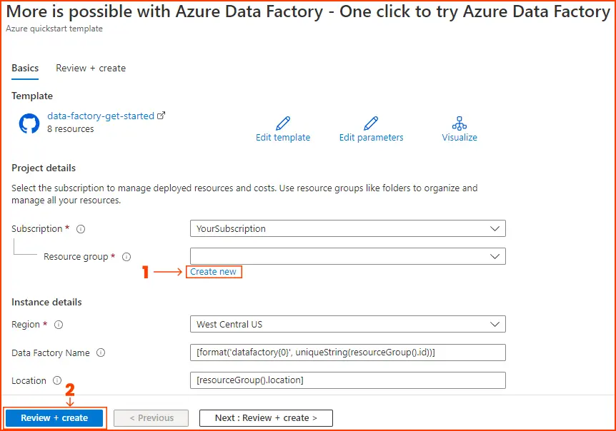 create new azure data factory