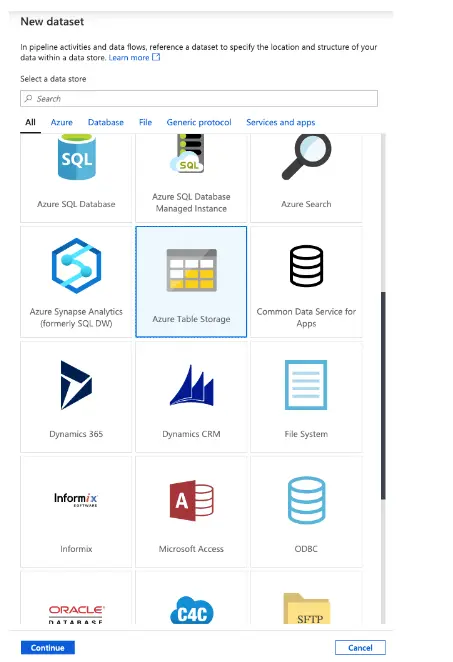azure data destination