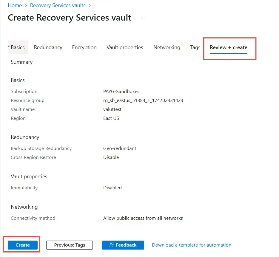create to deploy vault