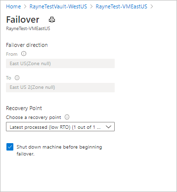 select recovery point