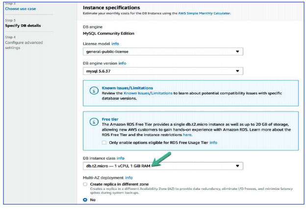 Specify DB details