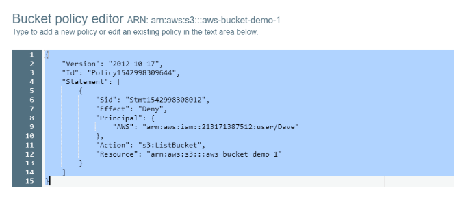 bucket policy editor